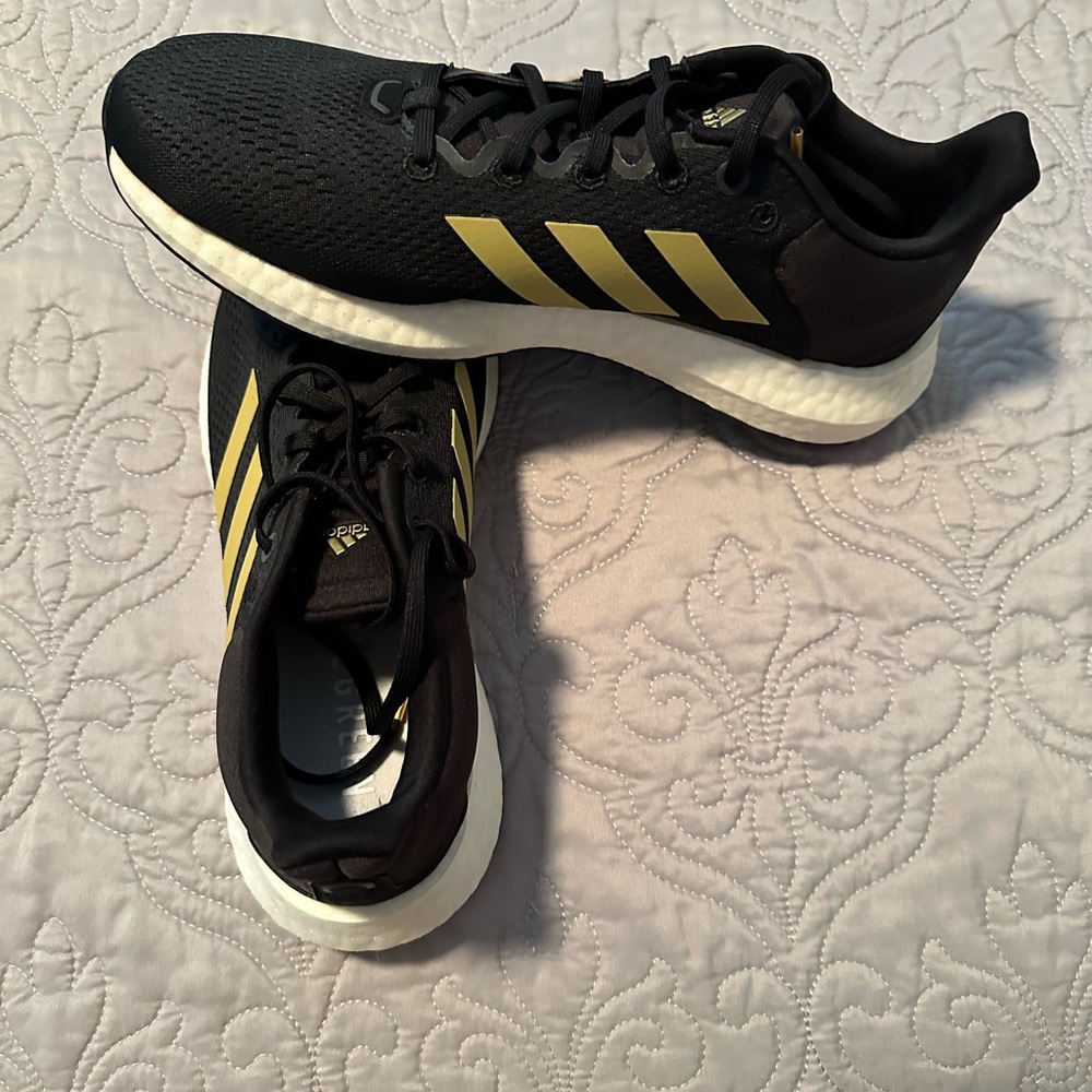Adidas Black with Gold Stripes Running Shoes